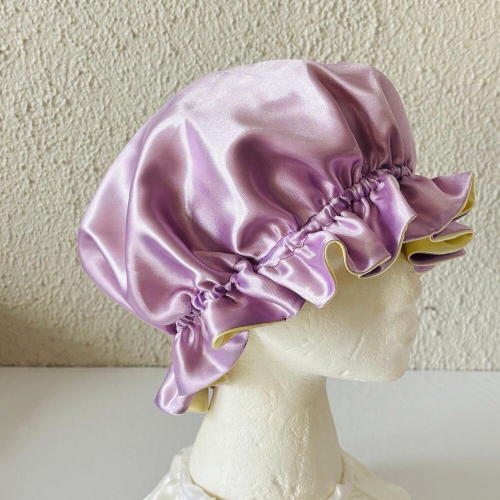 Reversible Satin Sleep Bonnet Hat – Purple & Yellow – Extra Large, Elastic Fit - Picture 5 of 16